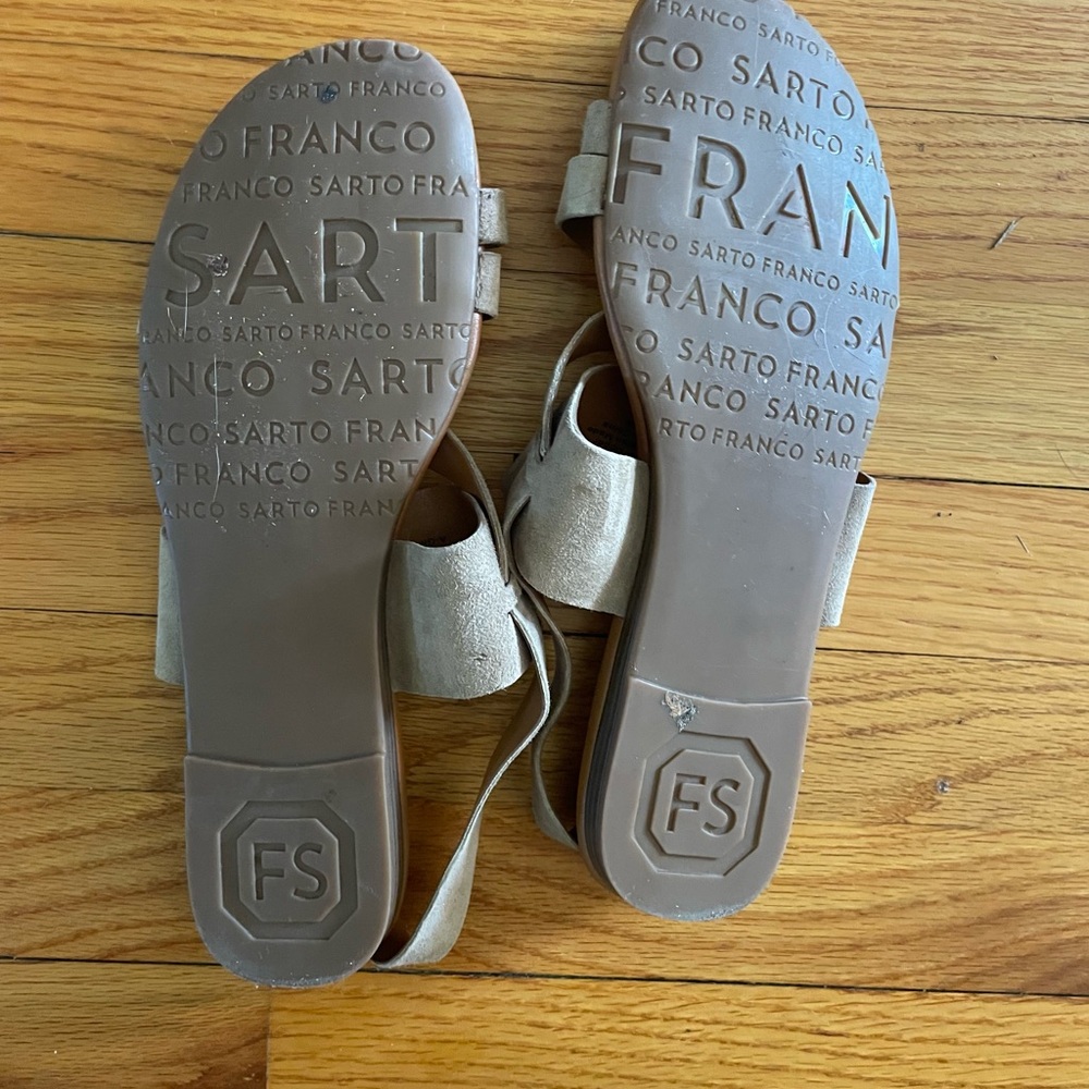 Franco Sarto Beige Suede Strappy Flat Sandals - Picture 2 of 3